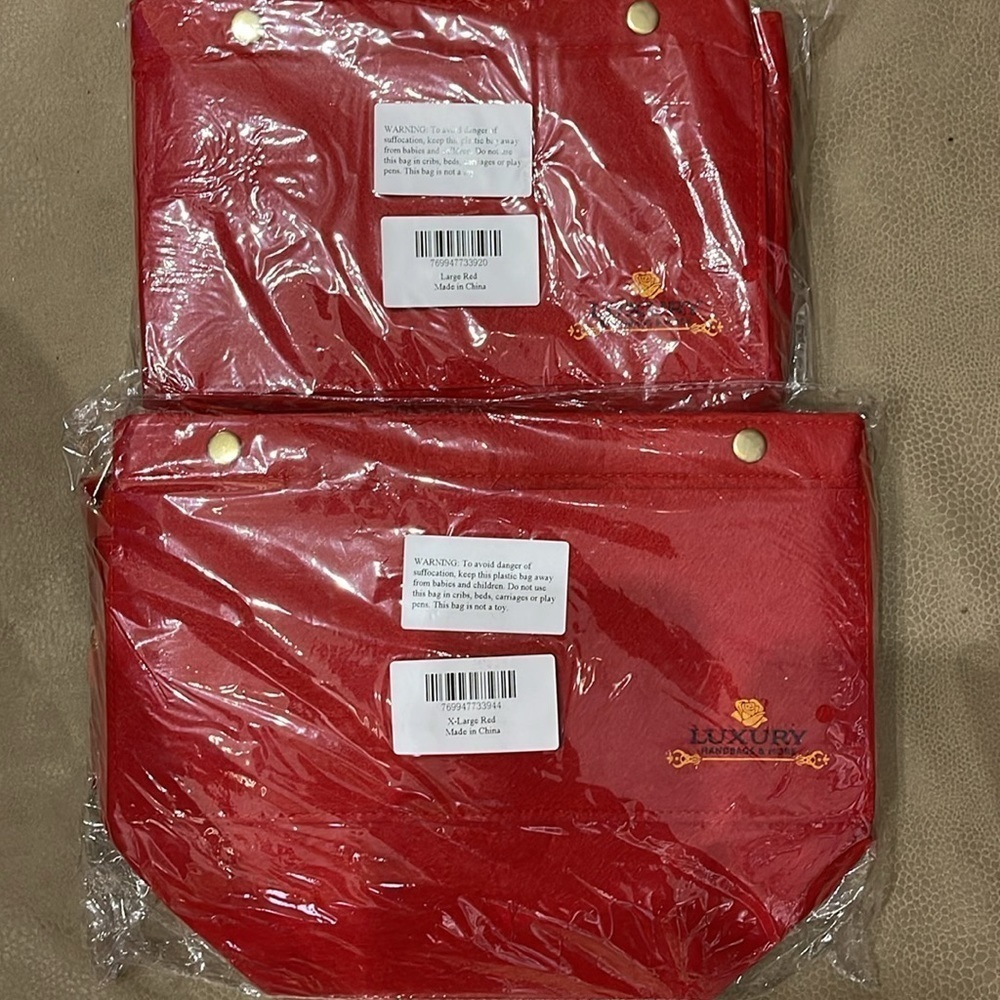 TWO Purse Organizer Insert with zipper compatible for Louis Vuitton GM/MM RED